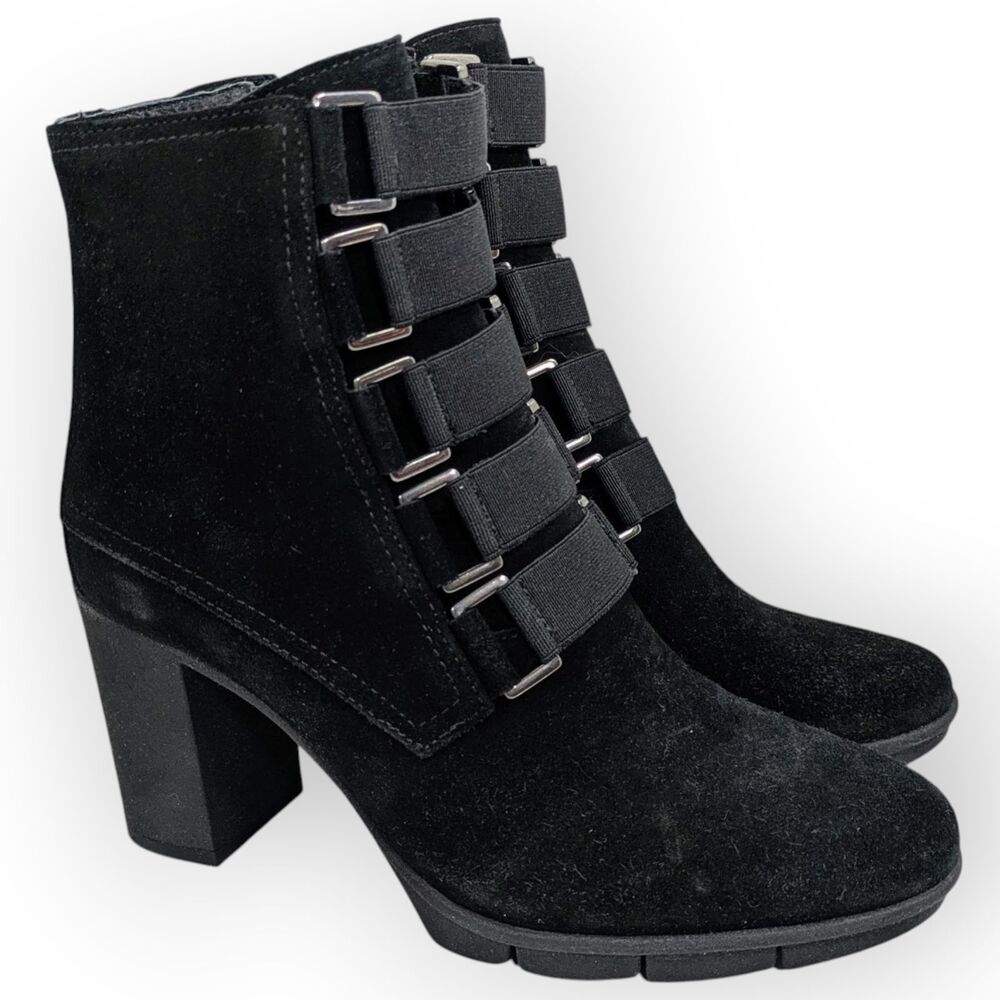 NEW The Flexx Women's Strap Tease Black Waterproof Suede Heeled Boot Size 6 M